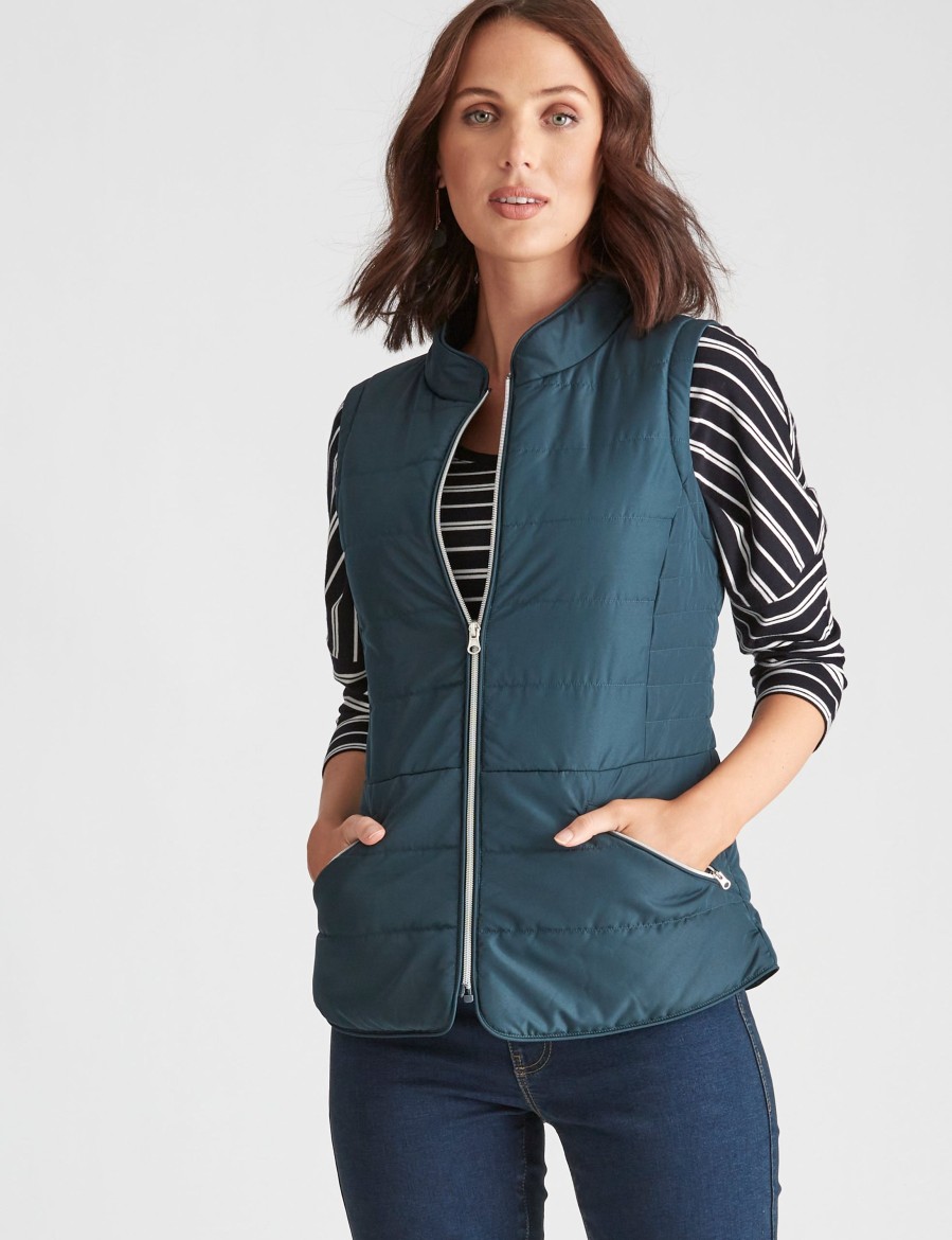 Clothing Katies Vests | Katies Puffer Vest Forest Green